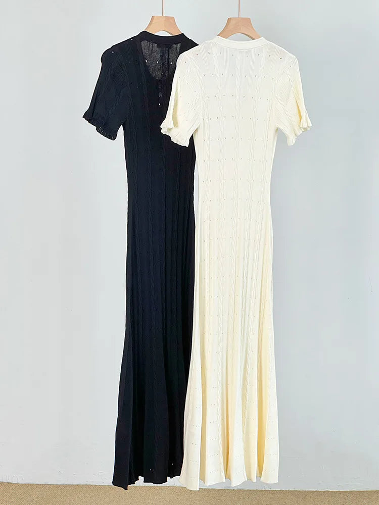 Elegant Women's Knitted Hollow Corset Long Skirt Dress - Image 15