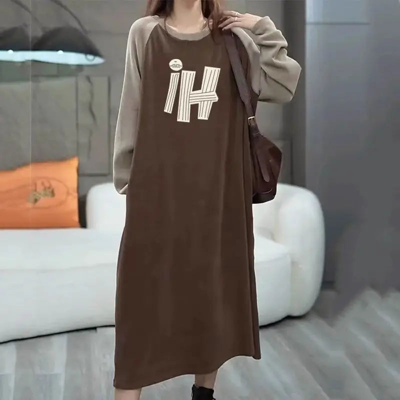 Trendy Patchwork Midi Dress for Spring & Autumn