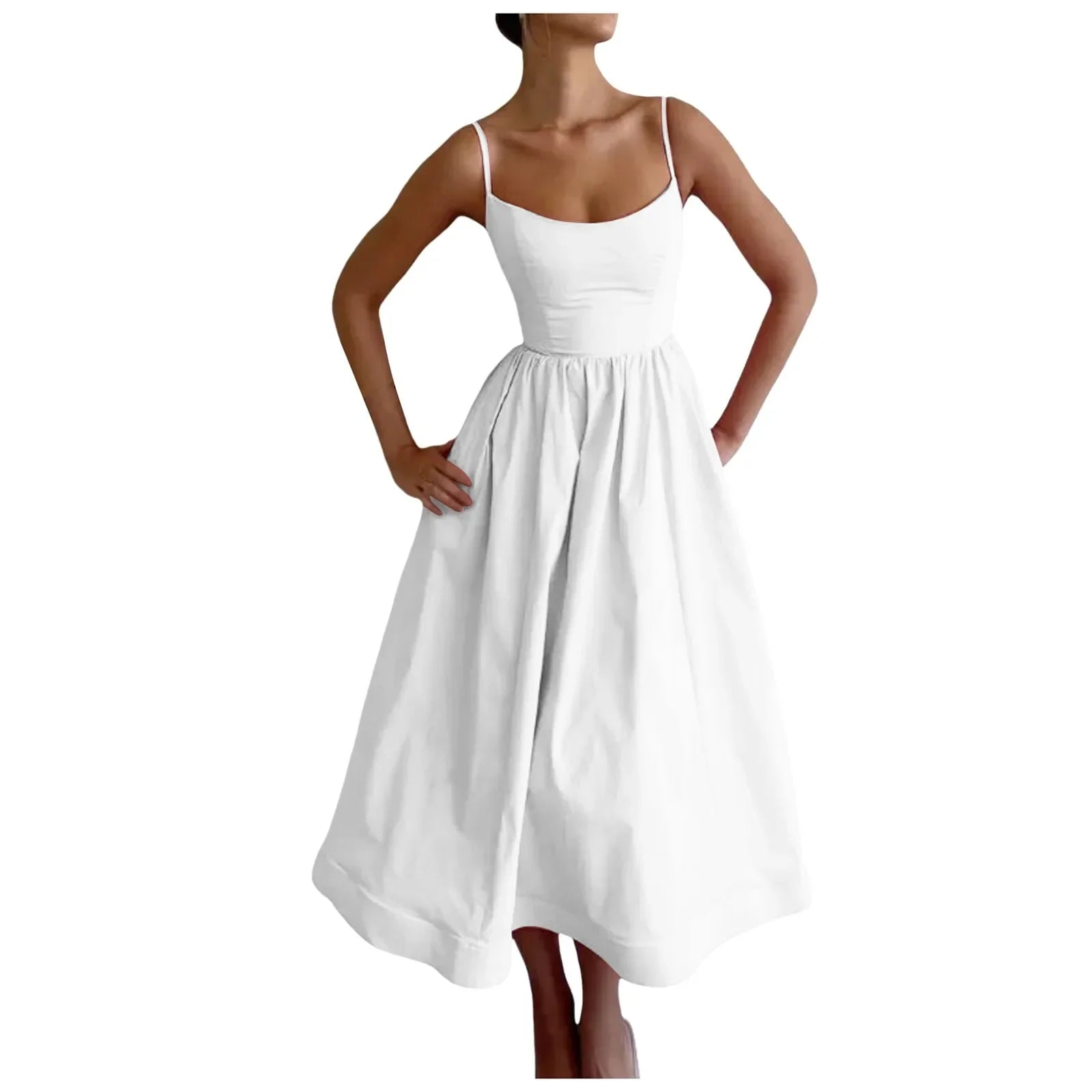 Elegant Pink Pleated Sleeveless Midi Dress for Women - Image 7