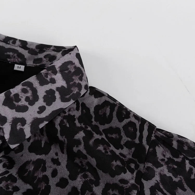 Chiffon Leopard Print Long-Sleeved Fluffy Dress for Women - Image 17