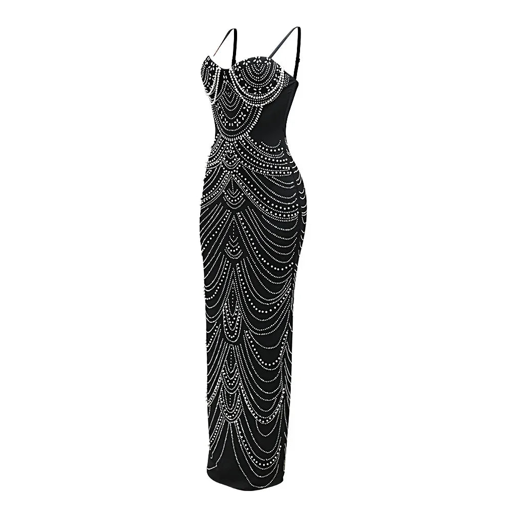 Sexy Strapless Maxi Dress with Rhinestones and Pearls - Image 13