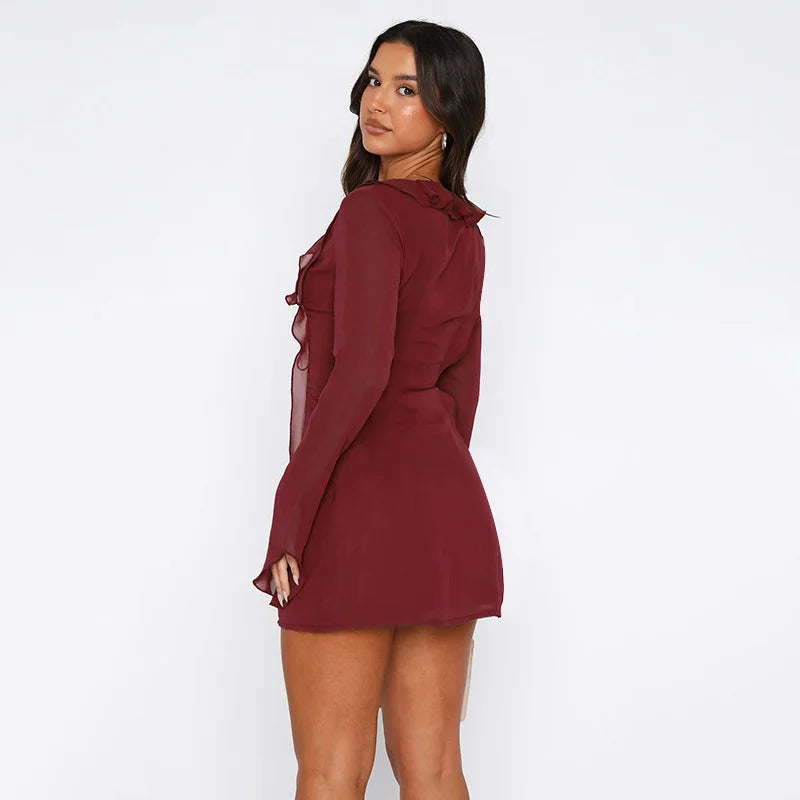 Summer V-Neck Mesh Bandage Mini Dress with Ruffles - Image 18