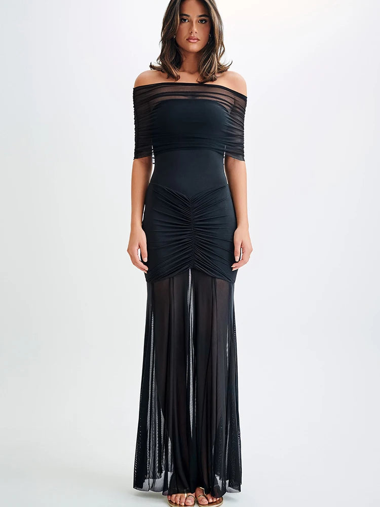 Elegant Off-Shoulder Ruched Maxi Dress for Summer Events - Image 4