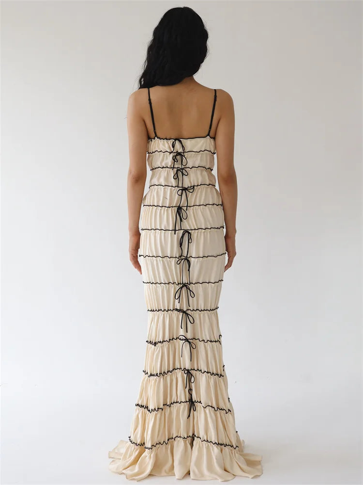 Sleek Spaghetti Strap Bow Ruched Summer Dress - Image 5