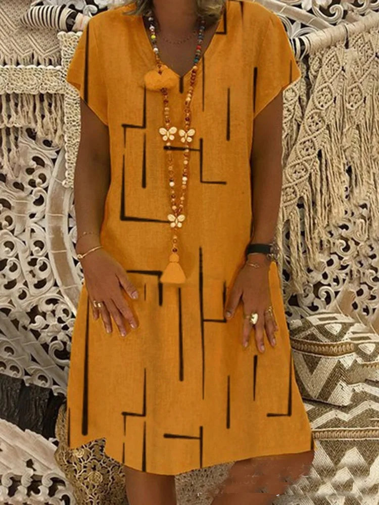 Elegant Oversized V-Neck Short Sleeve Summer Dress - Image 15