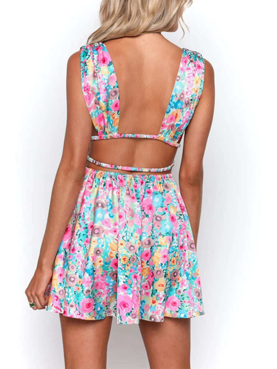 Backless Floral Print Mini Dress for Summer Parties - Image 6