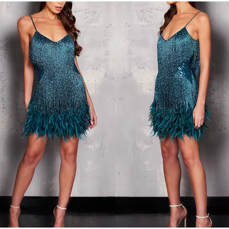 Elegant Mini Dress with Tassels and Sequins for Parties - Image 26