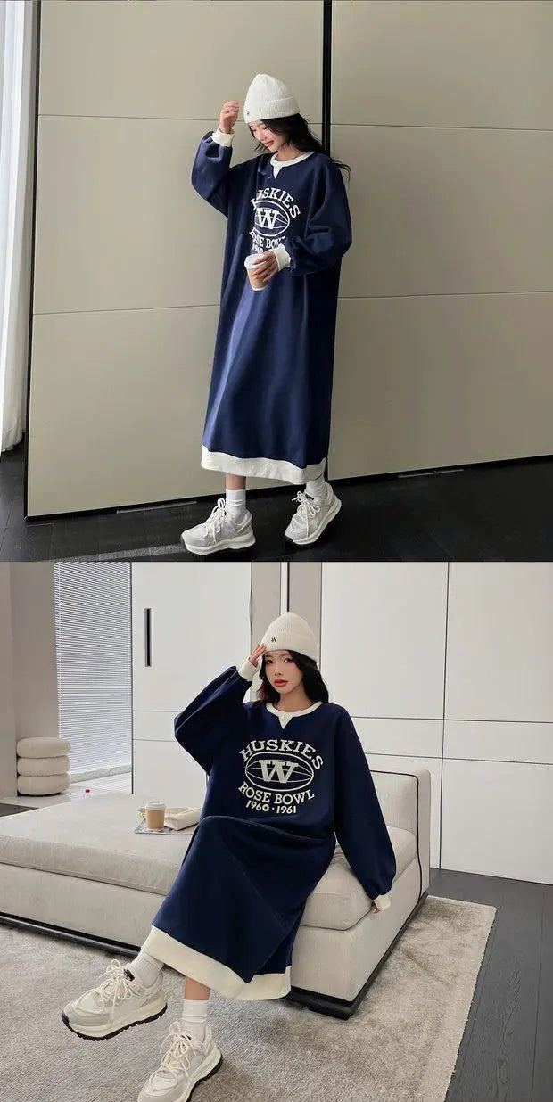 Trendy Patchwork Midi Dress for Casual Autumn Style - Image 10