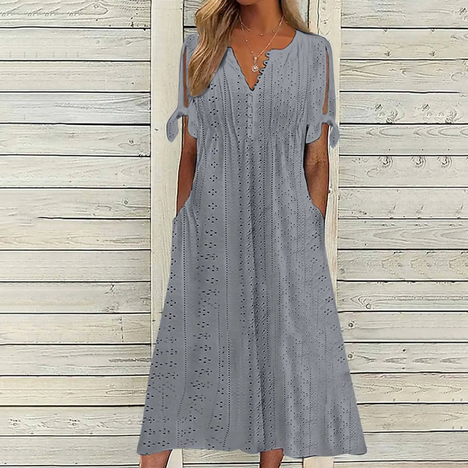 Summer Women's Sexy V-Neck Lace-Up Mid-Length Dress - Image 18