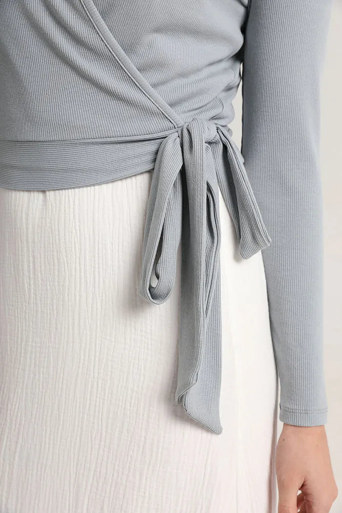 Casual Women's Ribbed Cotton Wrap Tee in 4 Colors - Image 17
