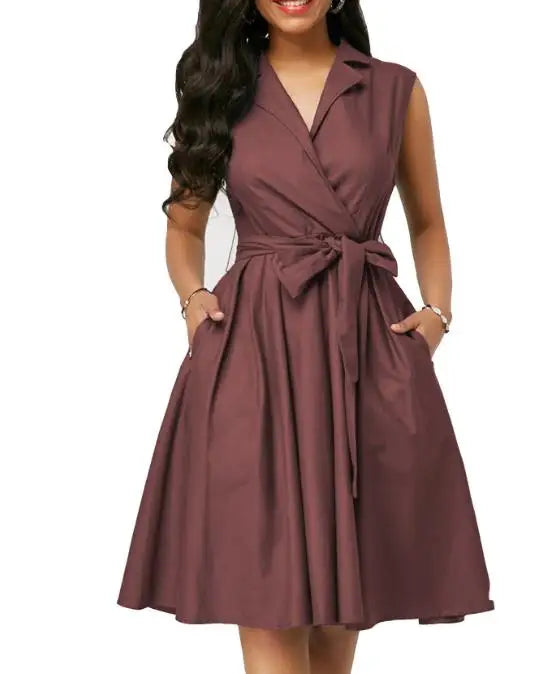 Summer Casual A-Line Midi Dress with Pocket Design