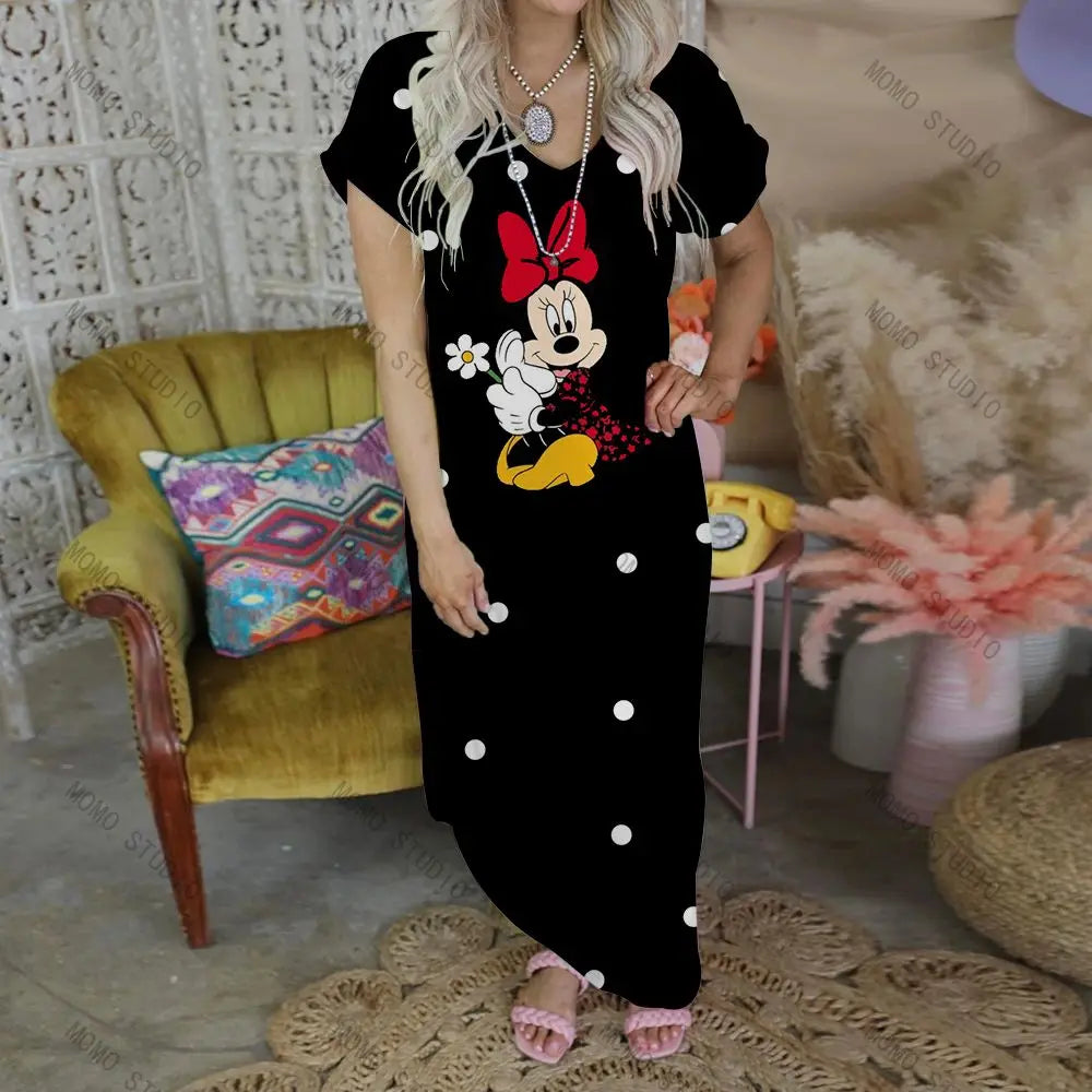 Chic Women's V-Neck Maxi Dress with Cartoon Print - Image 18