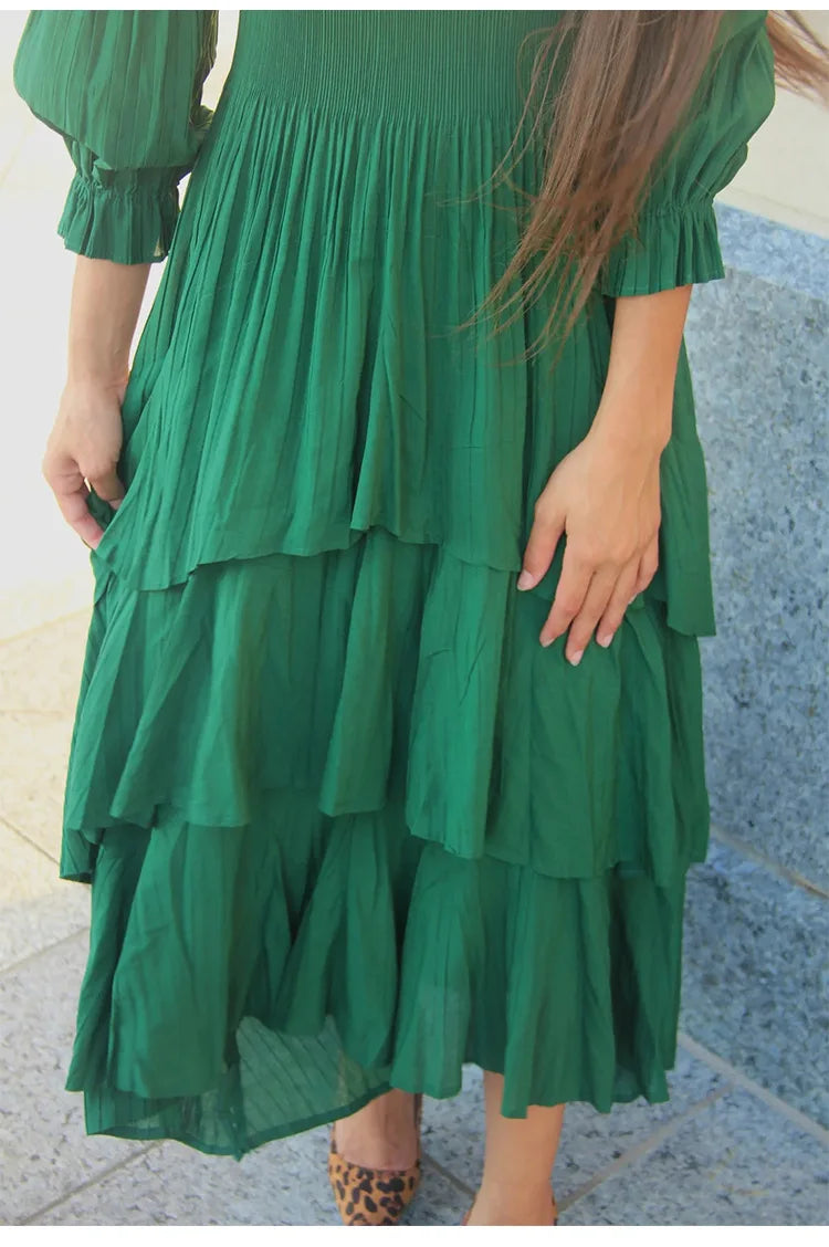 Elegant Lantern Sleeve Dress with Lotus Edge Skirt - Image 40