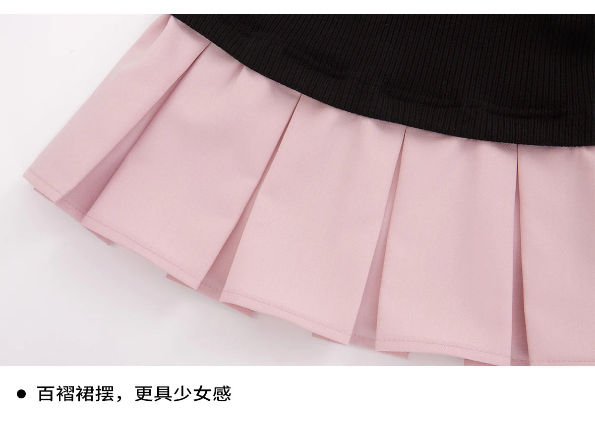 Mini Black Preppy Long Sleeve Tie Dress - Y2K Style - Image 6