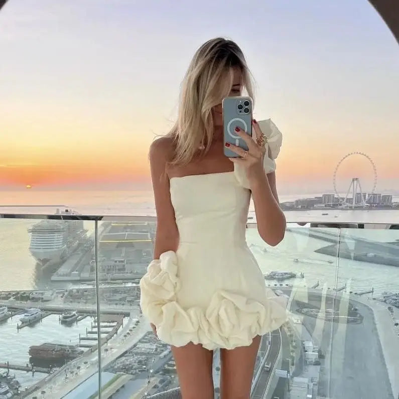 Elegant One Shoulder Ruffle Bodycon Mini Dress for Women - Image 9