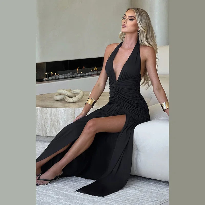 Elegant Women's Summer Deep V-Neck Backless Long Dress - Image 31