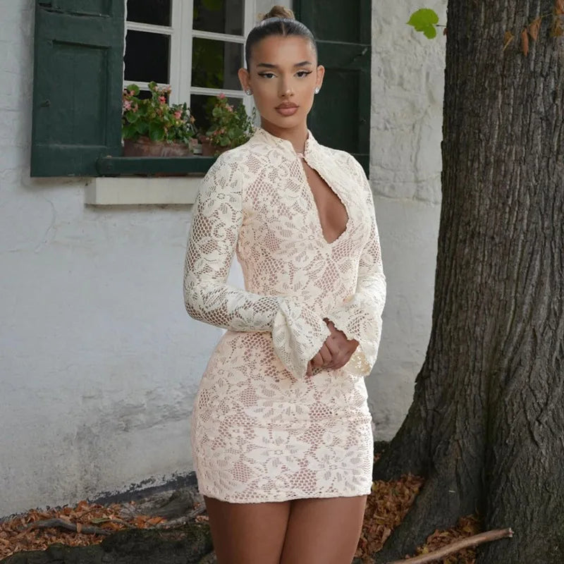 Elegant Hollow Out Lace Evening Dress for Women - Image 21