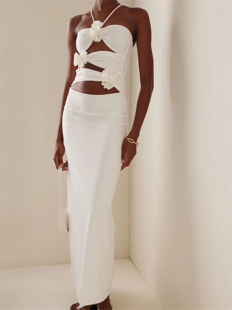 Elegant Off-Shoulder Hollow Out Floral Bodycon Dress