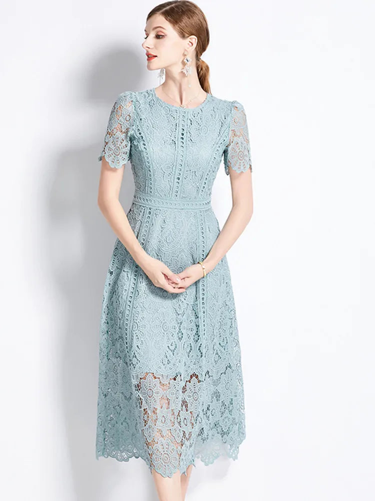 Elegant Vintage Lace Short Sleeve Summer Dress for Women - Image 3