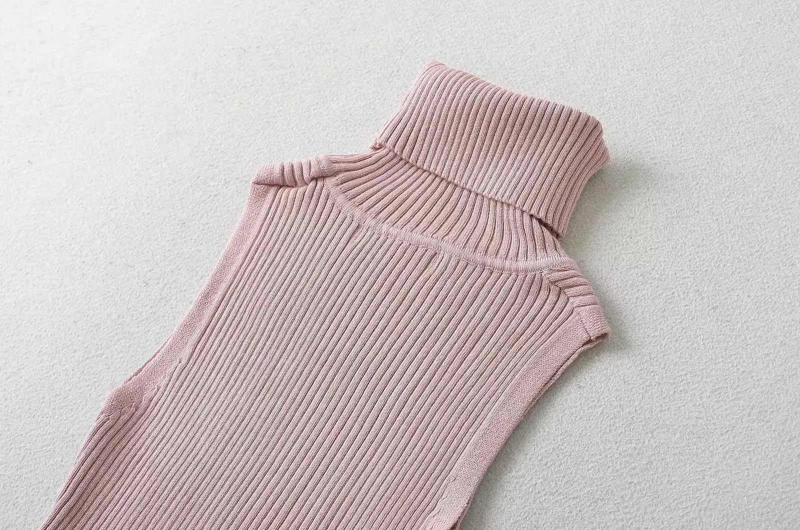 Summer Sleeveless Turtleneck Knitted Mini Dress for Women - Image 35