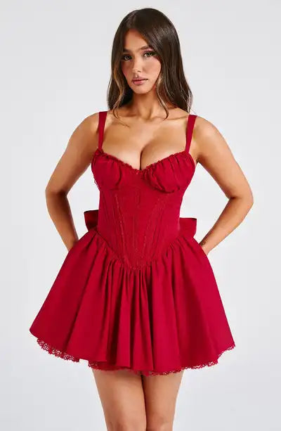 Women's Lace Trim Sleeveless A-Line Corset Mini Dress - Image 4