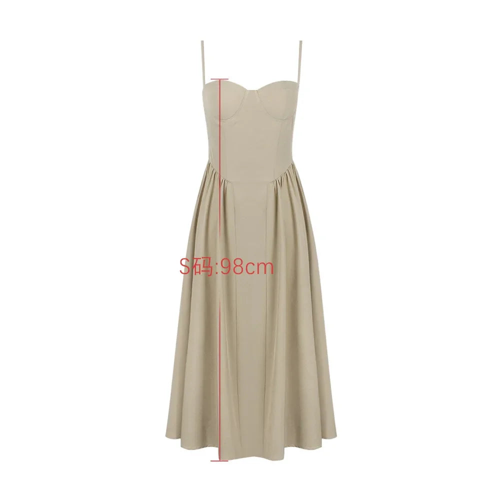 Elegant Pink Midi Dress with Spaghetti Straps for Women - Image 7