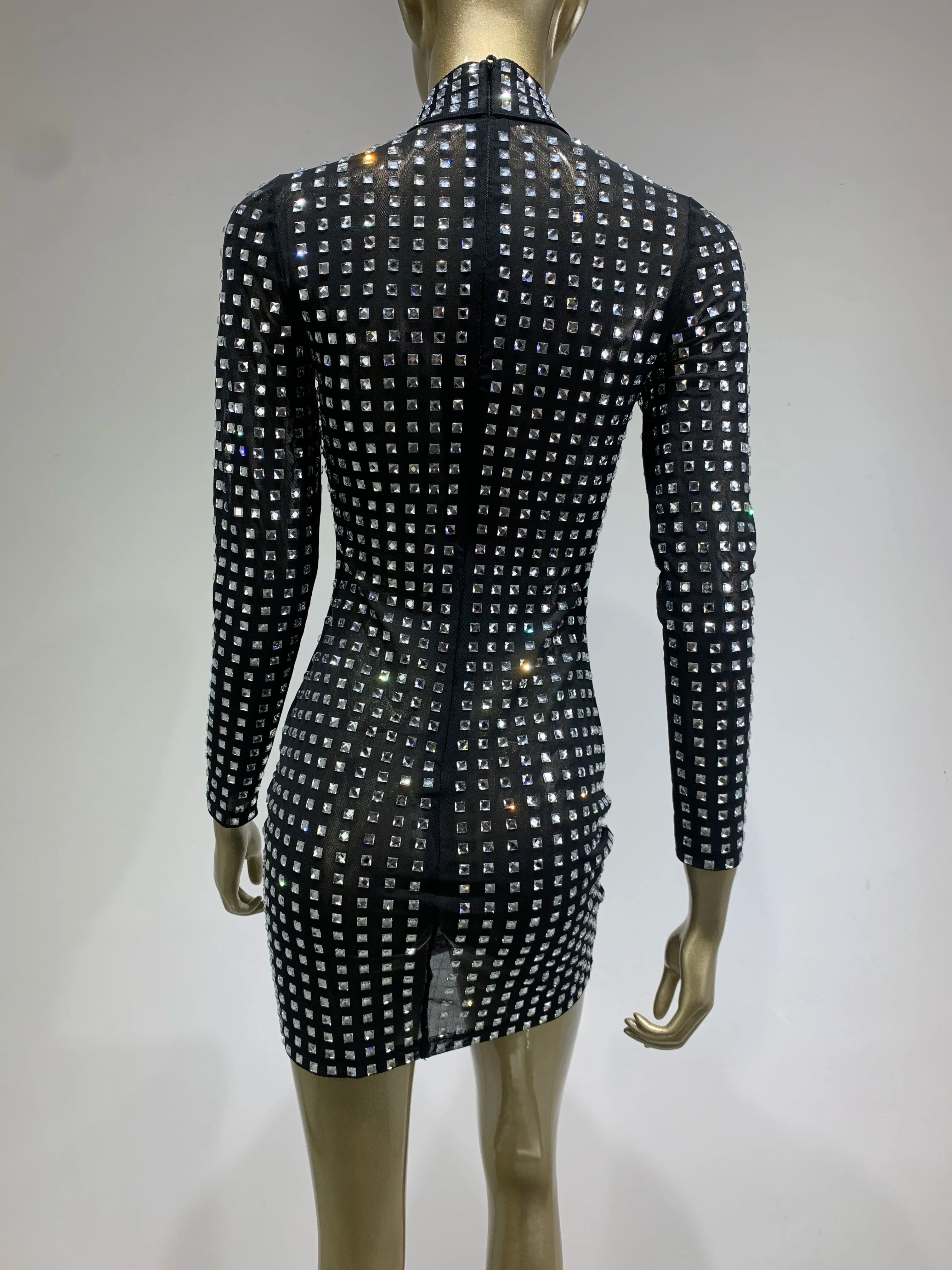 Women’s High Stretch Bodycon Mesh Turtleneck Mini Dress - Image 5