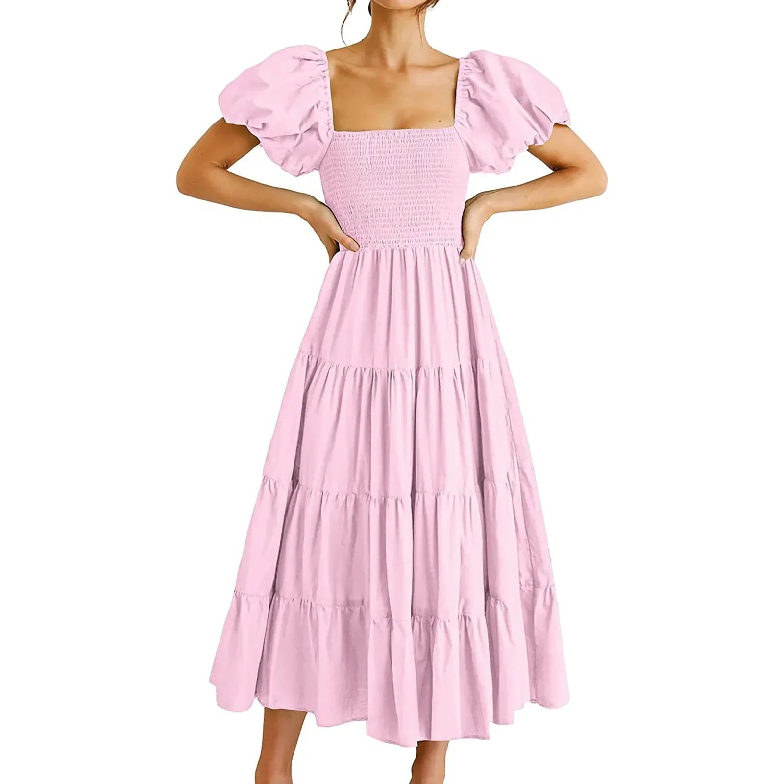 Floral High Waist Puffed Sleeve Summer Dress for Girls - Image 26