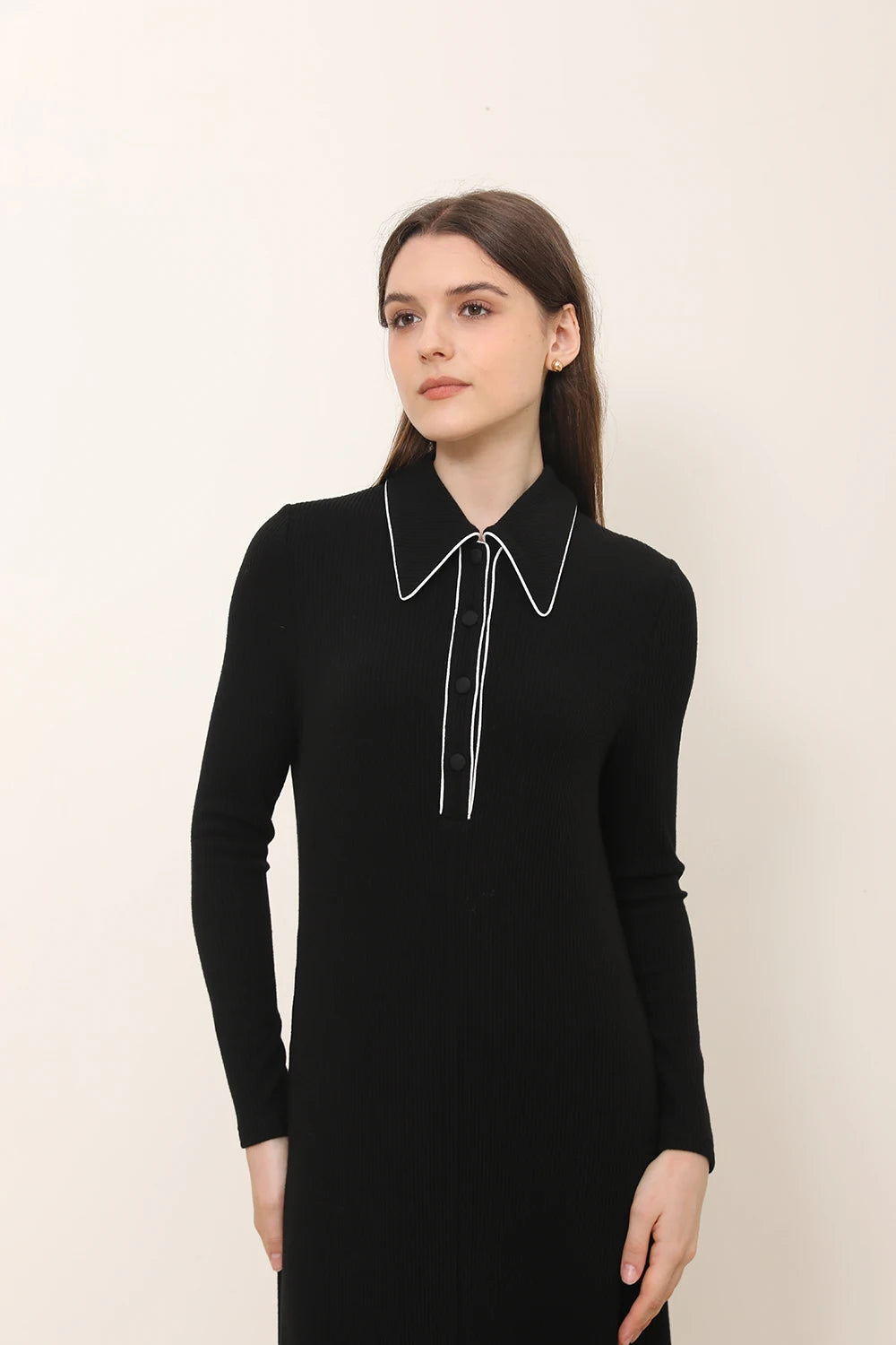 Chic Turn Down Collar Maxi Dress for Women - Image 11
