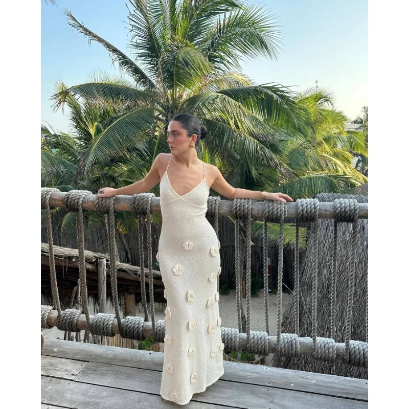 Floral Backless Knit Halter Dress for Women - Image 31