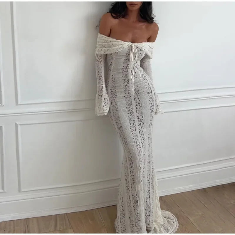 Elegant Off Shoulder Lace Maxi Dress for Women - Image 19