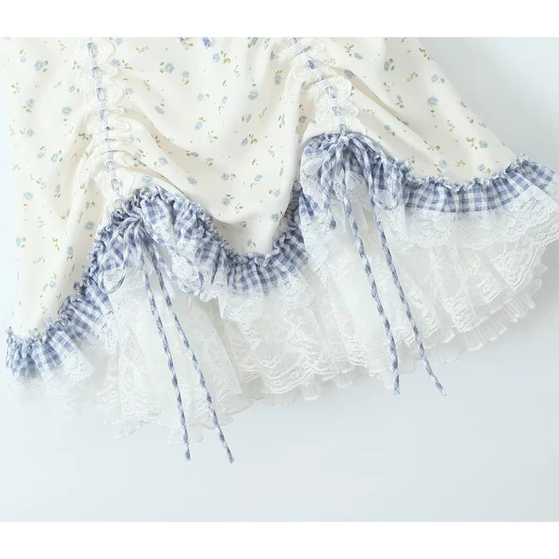 Vintage Floral Print Puff Sleeve Mini Dress for Summer Parties - Image 6