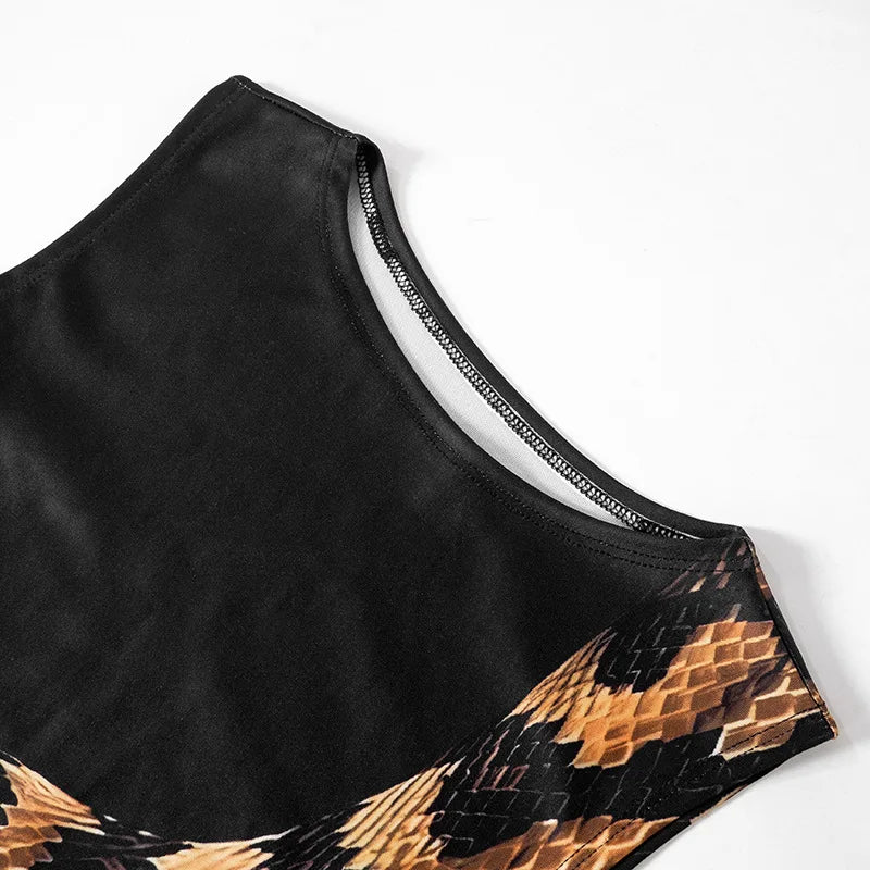 Stylish Snake Print Cut Out Beach Dress for Women - Image 11