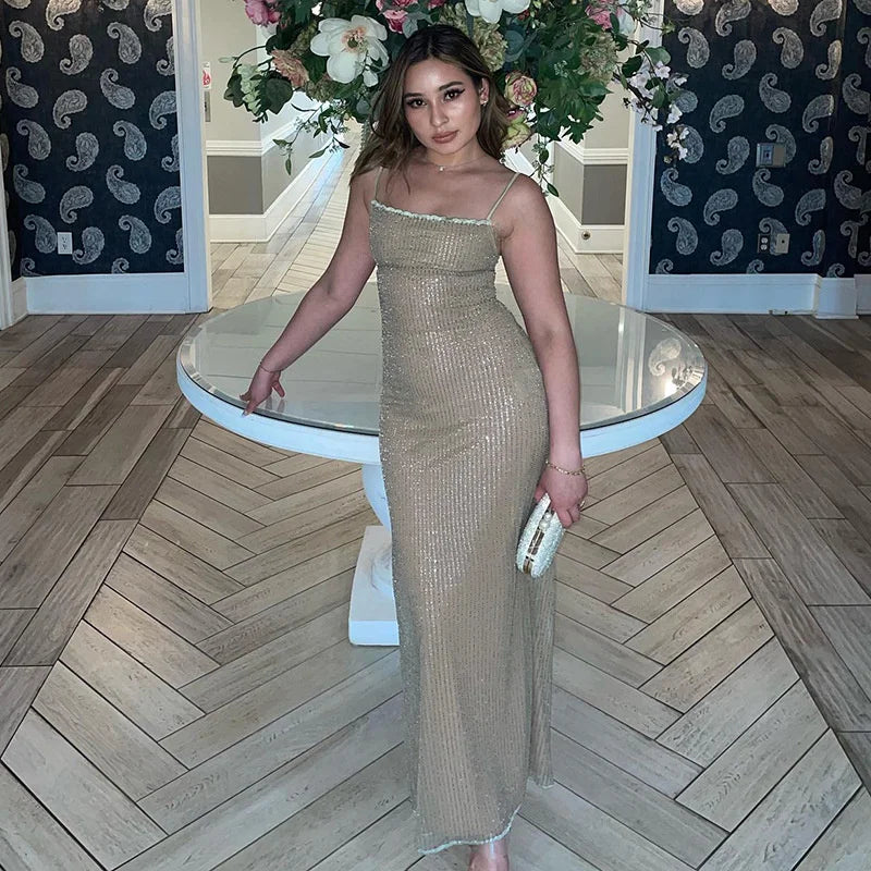 Sparkling Sleeveless Maxi Dress with Elegant Split for Parties - Image 29