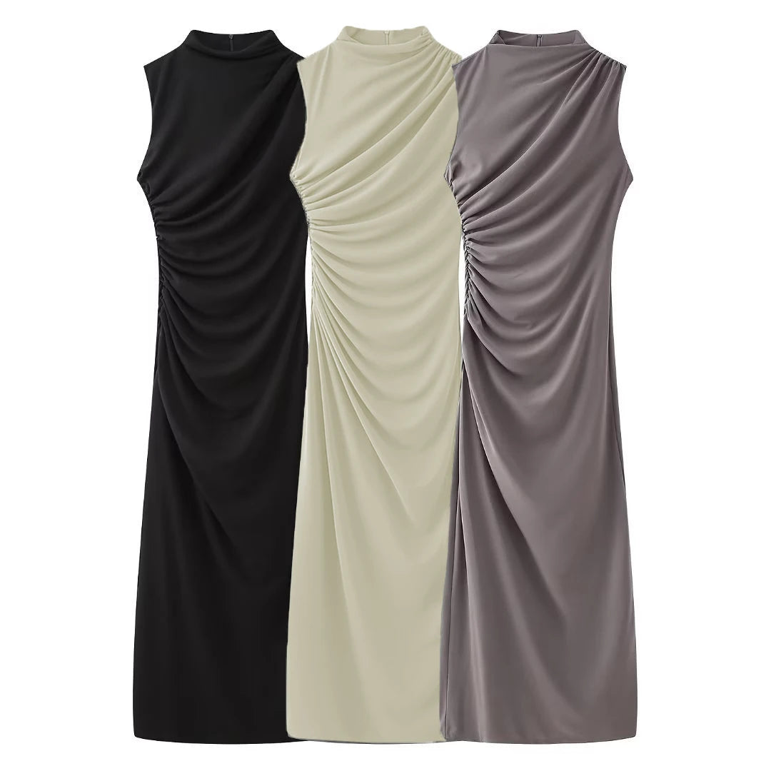 Elegant Off-Shoulder Pleated Maxi Dress for Women - Image 47