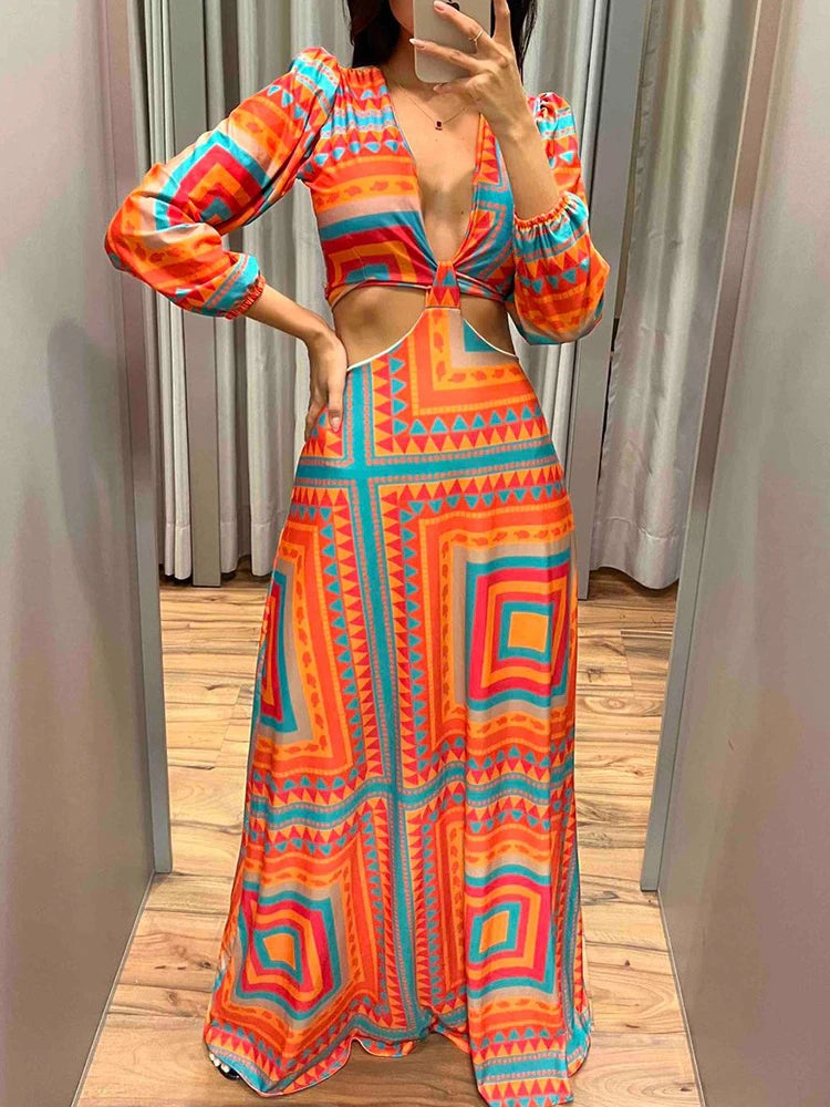 Elegant Allover Print Maxi Dress with High Slit - Image 3
