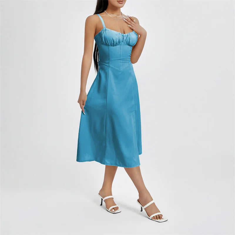 Stylish Solid Color Sleeveless Corset Summer Dress - Image 15