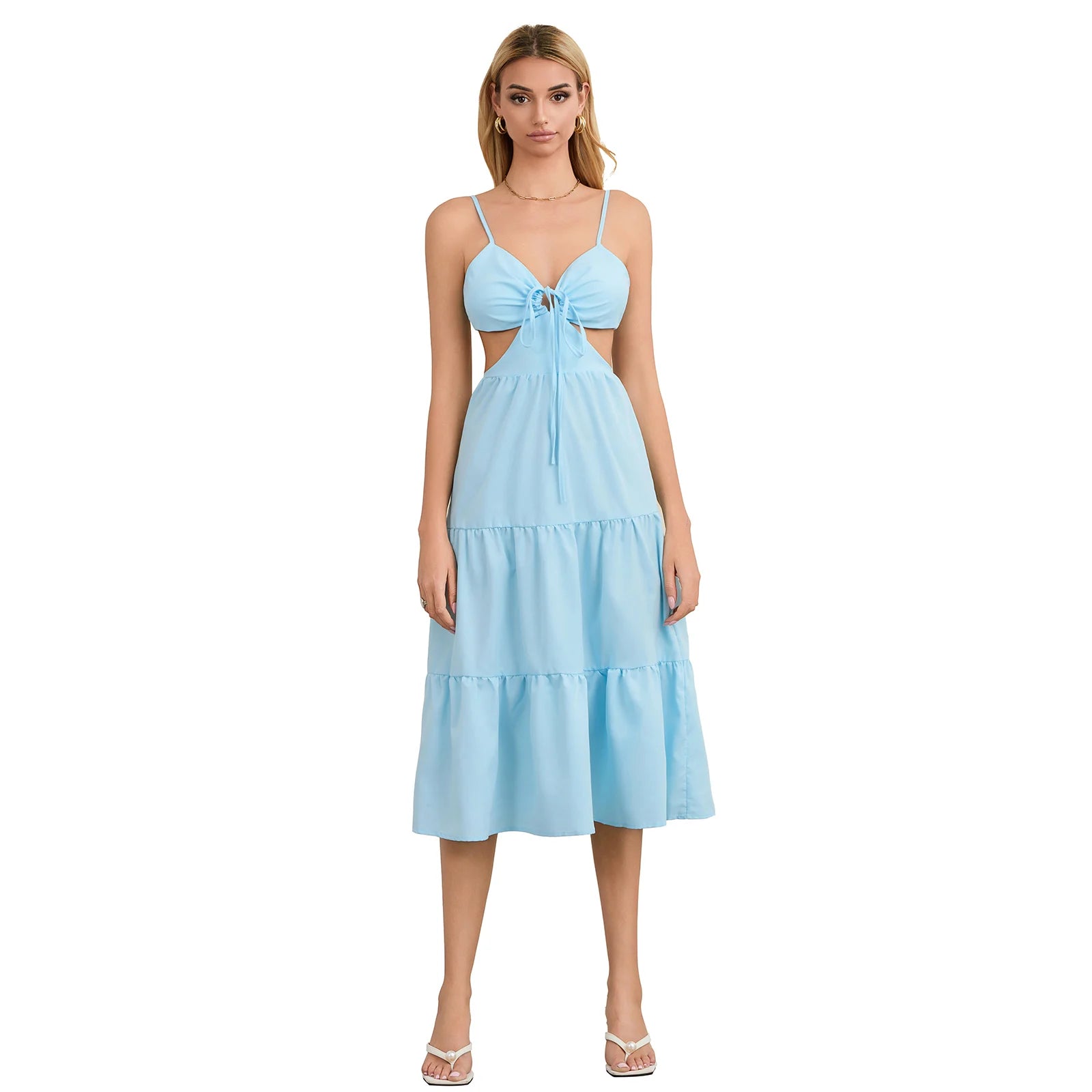 Bohemian V-Neck Cutout Midi Dress with Back Tie - Image 10