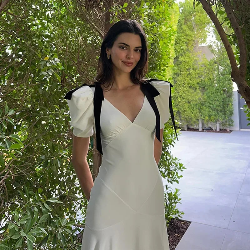 Elegant High Waist Bow Lace-Up Maxi Dress for Women - Image 23