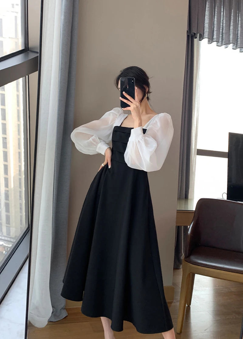 Elegant High Waist Chiffon Black Dress for Women - Image 16