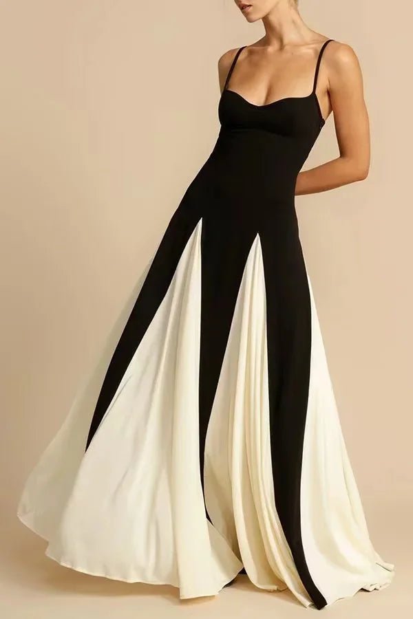Elegant Backless A-line Maxi Dress with Contrast Mesh - Image 14