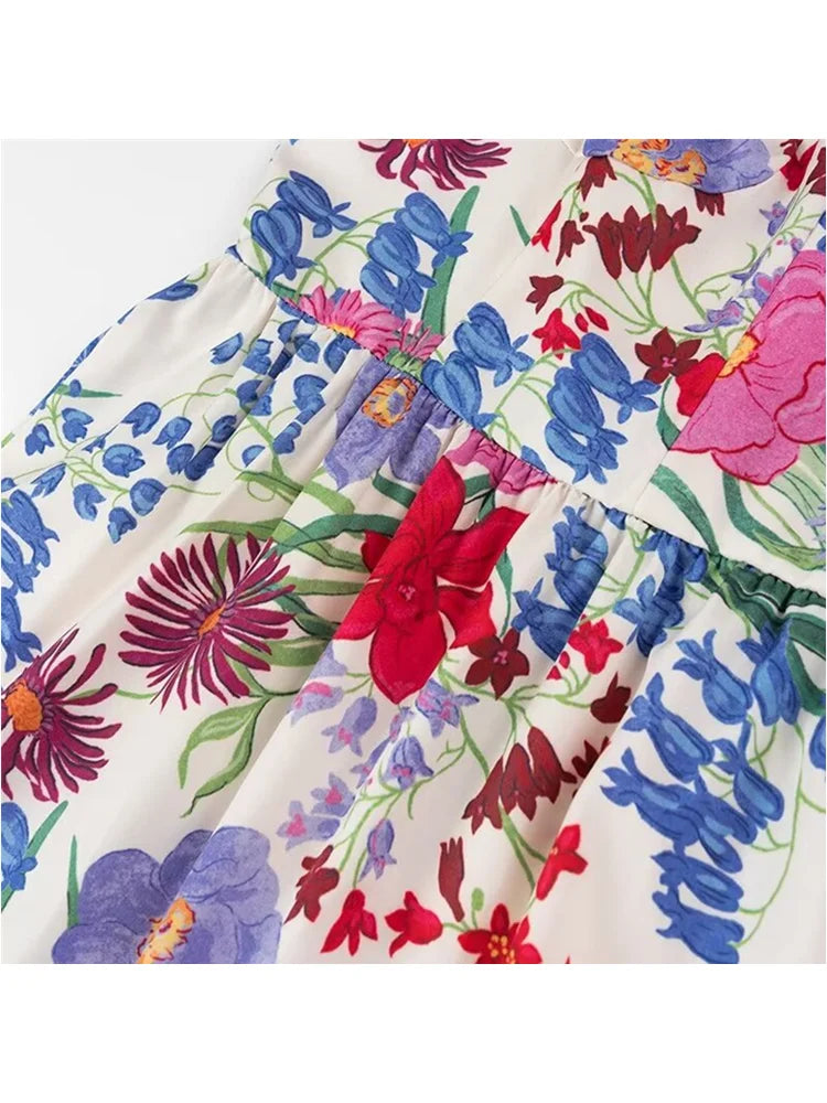 Chic Floral Print Tiered Midi Dress with Side Zipper - Image 5