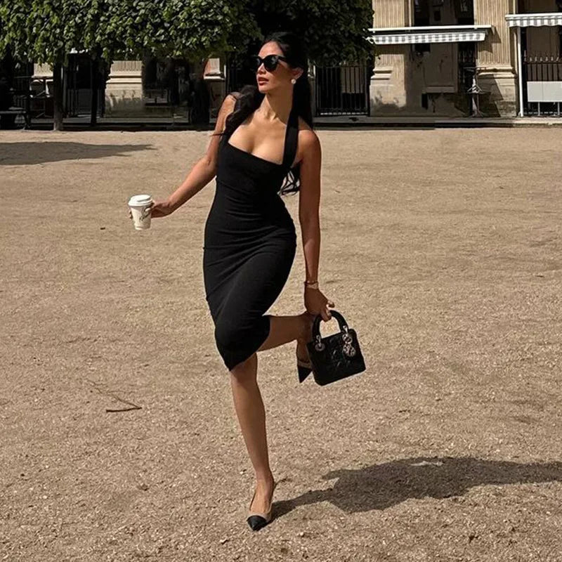 Elegant Backless One-Shoulder Black Bodycon Evening Dress - Image 27