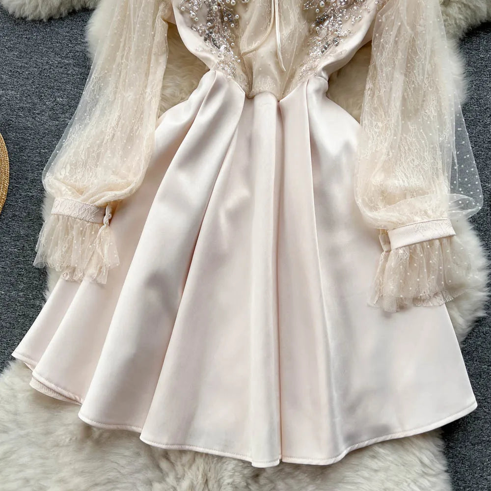 Elegant A-Line Mesh Dress with Long Sleeves for Women - Image 12