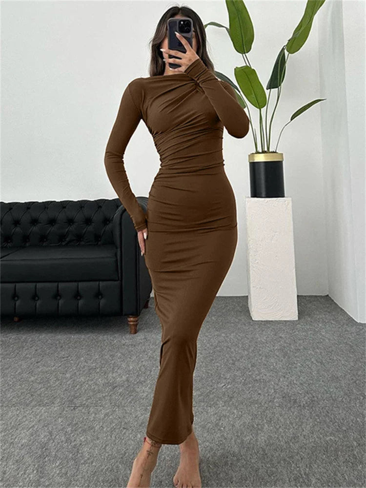 Elegant Off-Shoulder Pleated Maxi Dress for Women - Image 31