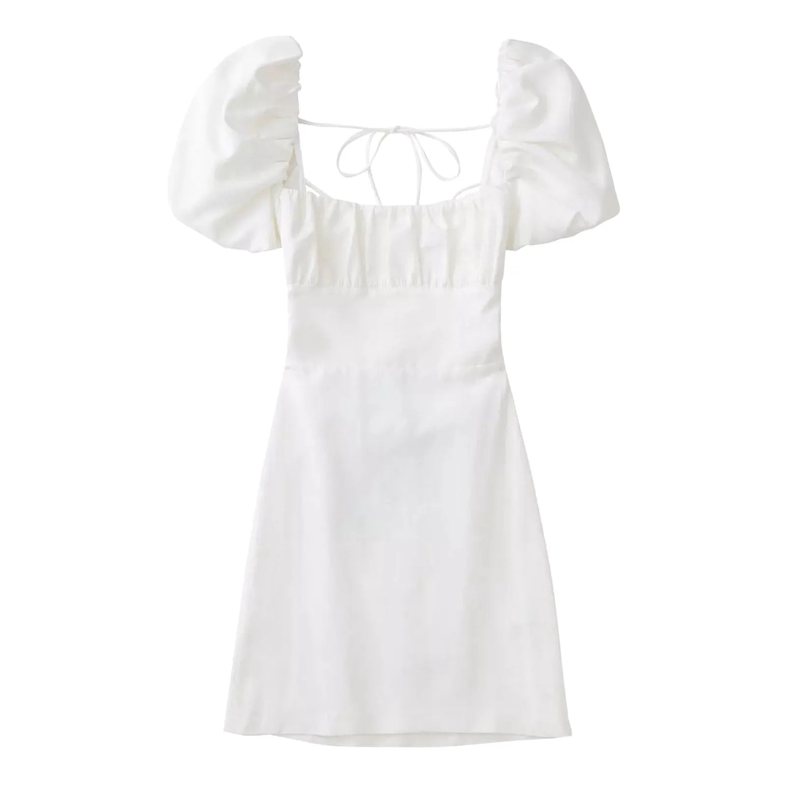 Chic Solid Linen Mini Dress with Square Collar - Image 15