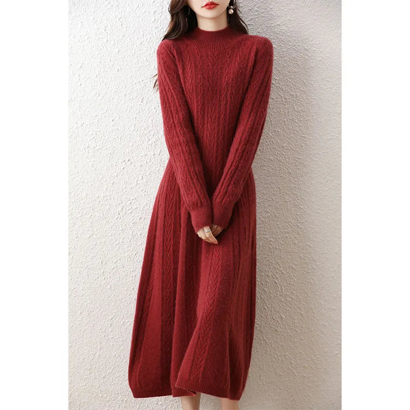 Elegant Cashmere Turtleneck Long Dress for Women - Image 6