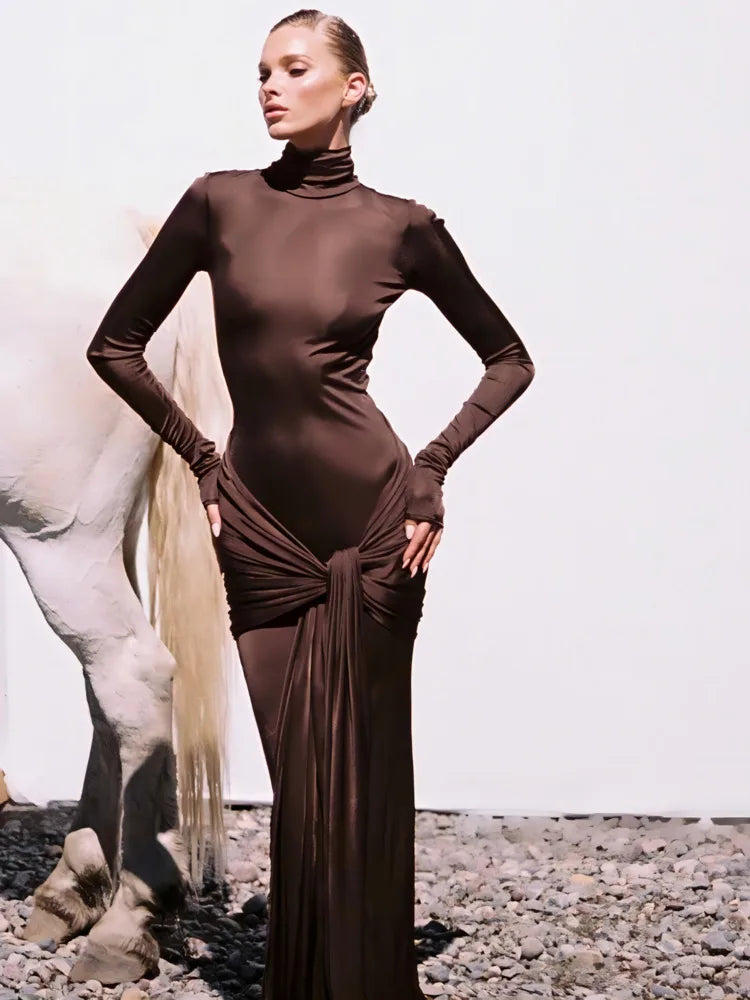 Elegant High Neck Bodycon Maxi Dress for Women - Image 7