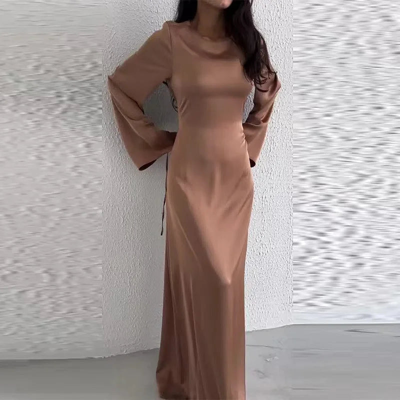 Elegant Women's White Lace-up Round Neck Dress - Image 20
