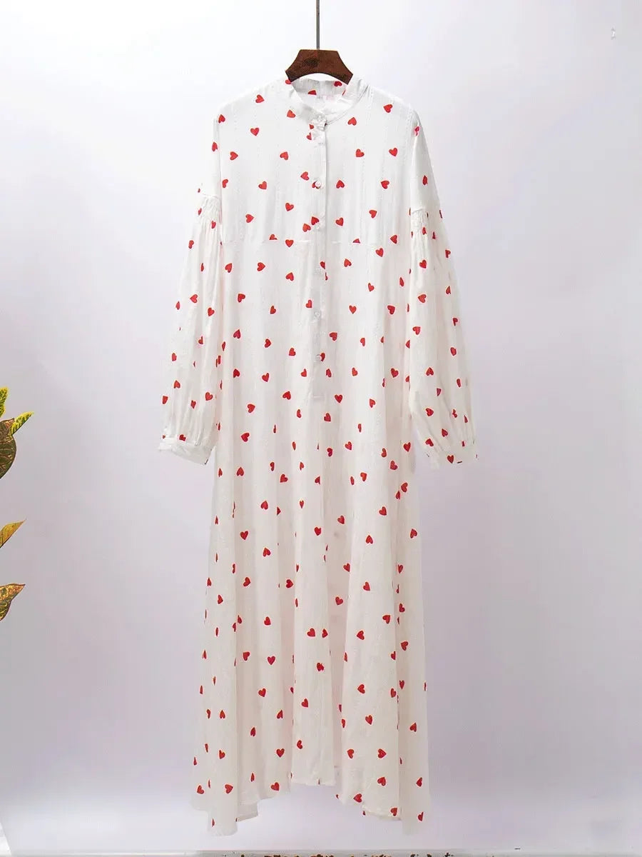 Women's Vintage A-Line Heart Print Cotton Summer Dress - Image 5